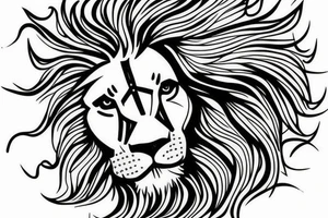 Lion with blue eyes with a tree under it and a cross over its eye as painted by Van Gogh tattoo idea