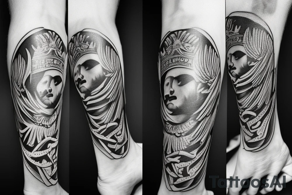 An Albanian double headed eagle Tattoo in a modern style with a banner by the feet that says my last name "MARKU" tattoo idea