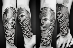 An Albanian double headed eagle Tattoo in a modern style with a banner by the feet that says my last name "MARKU" tattoo idea