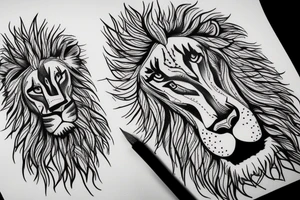 Lion with blue eyes with a tree underneath it tattoo idea