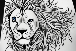 Lion with blue eyes with a tree underneath it tattoo idea