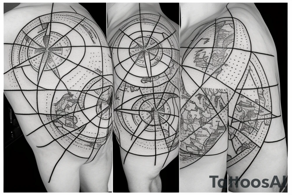 Map with a compass tattoo idea