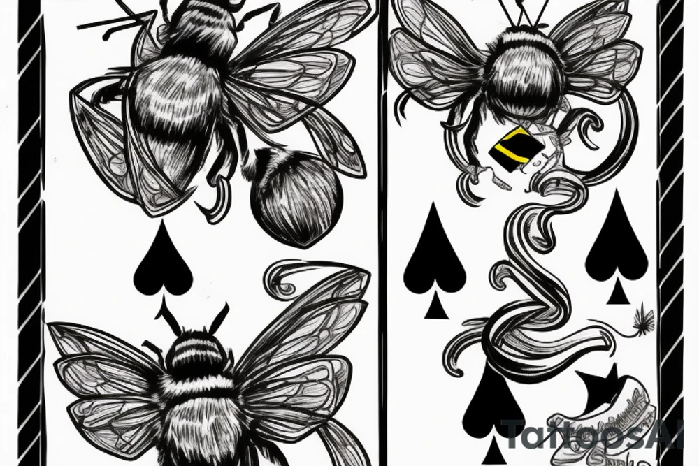 Bumble bee carrying playing card tattoo idea