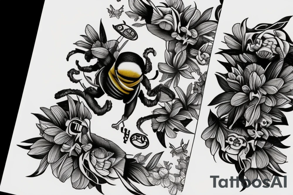 Bumble bee carrying playing card tattoo idea