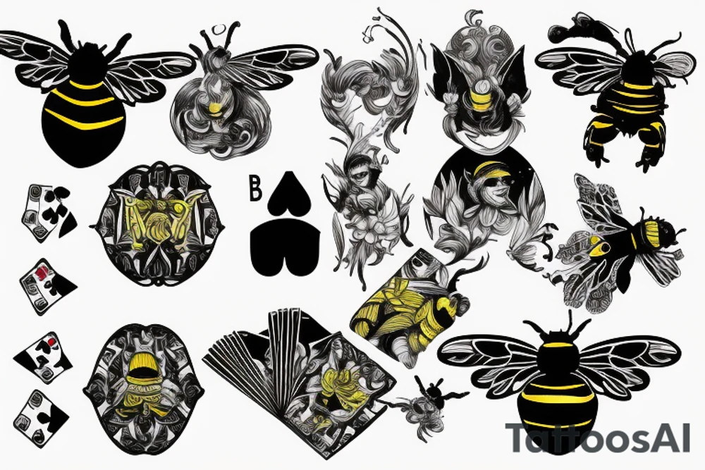 Bumble bee carrying playing card tattoo idea