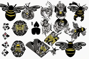 Bumble bee carrying playing card tattoo idea