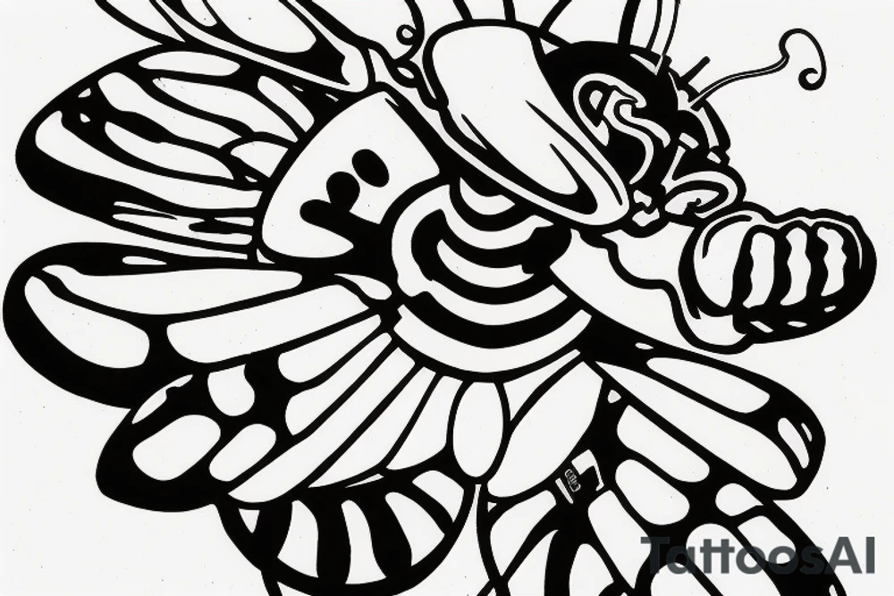 Bumble bee carrying playing card tattoo idea