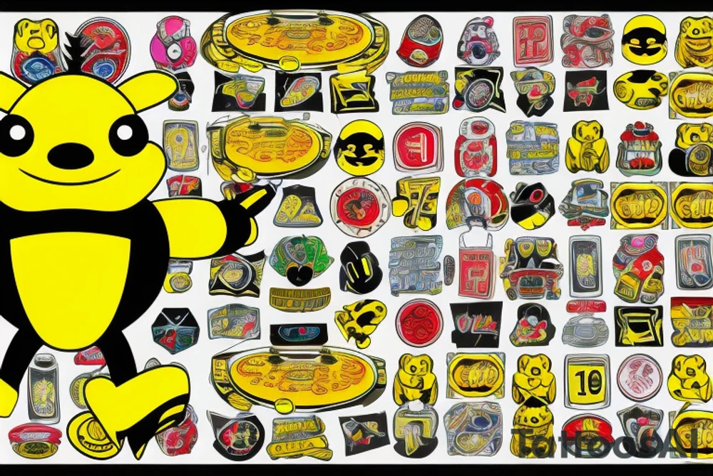 bumble bee sitting on top of a slot machine, with the reels showing lucky symbols tattoo idea