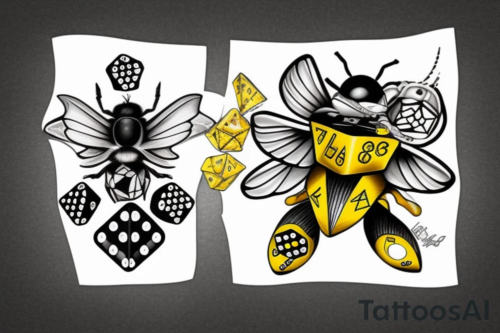 bumble bee rolling a pair of dice tattoo idea