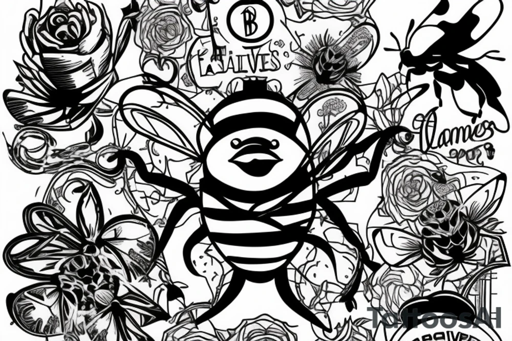 bumble bee carrying Las Vegas sign tattoo idea