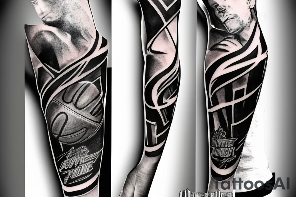 right arm sleeve with naba finals trophy and lebron James tattoo idea