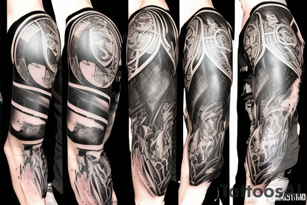 right arm sleeve with nba finals trophy and lebron James tattoo idea