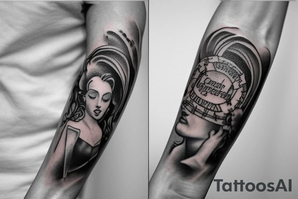 right arm sleeve, clouds with a quote on the shoulder and a greek theme on the forearm tattoo idea