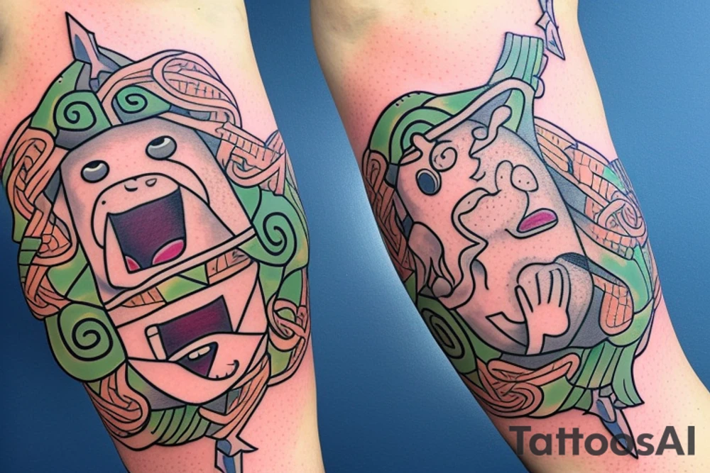 Jake the Dog from Adventure Time as Ceberus from Greek Mythology tattoo idea