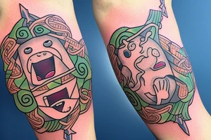 Jake the Dog from Adventure Time as Ceberus from Greek Mythology tattoo idea