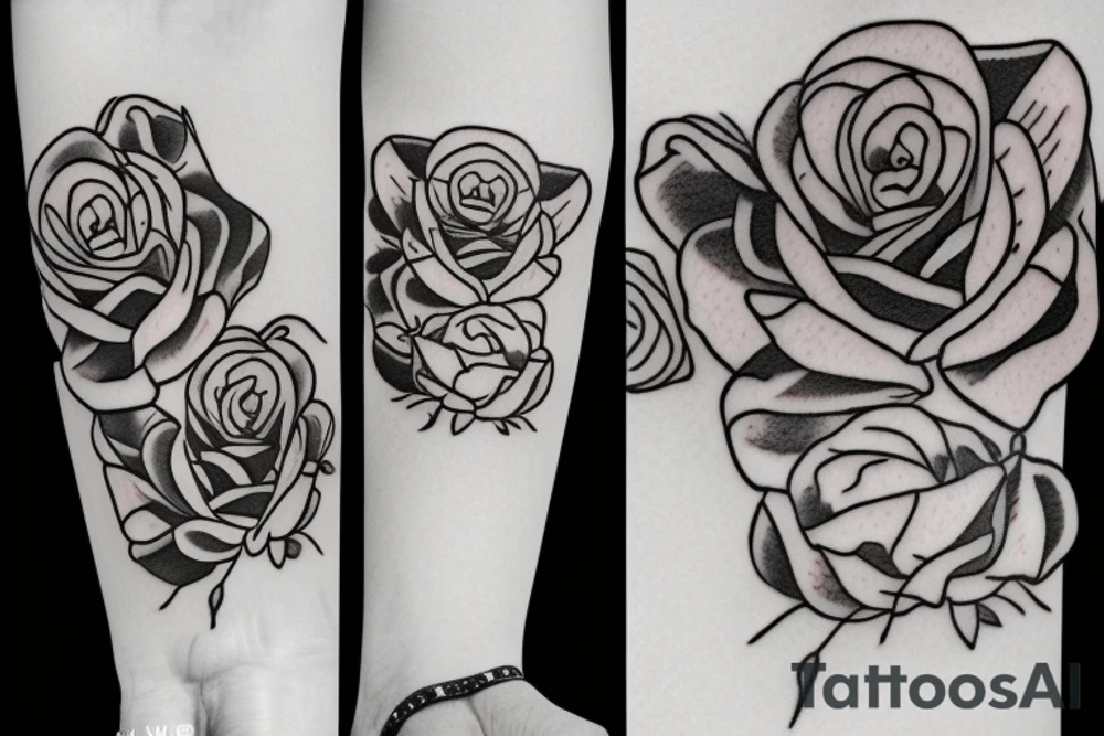 I would like a tattoo with roses and peonies for a forearm by integrating the first name "Alain" tattoo idea