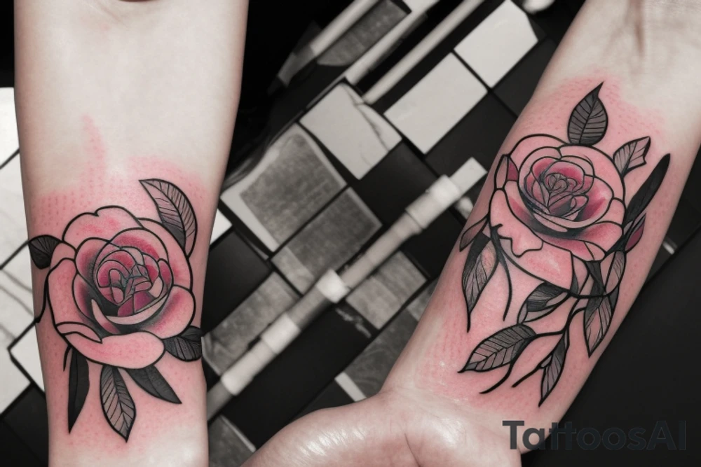 I would like a tattoo with roses and peonies for a forearm by integrating the first name "Alain" tattoo idea