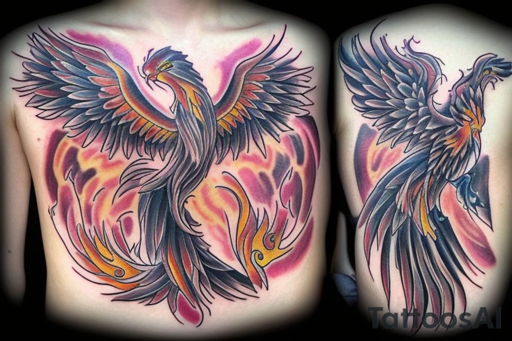 I would like a colored phoenix tattoo on the ribs for a woman tattoo idea