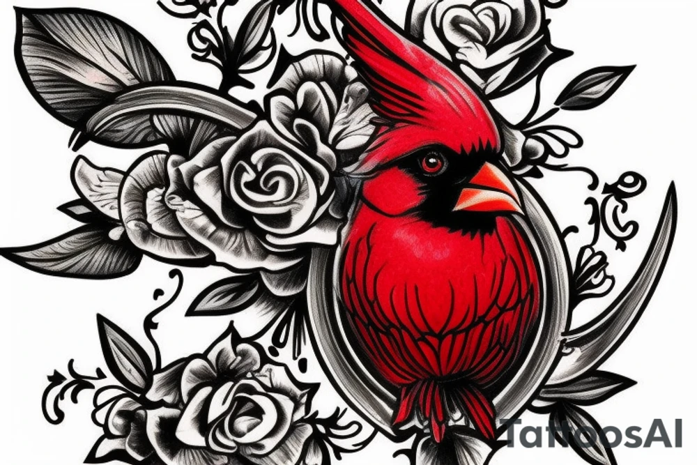 Morbid bloody Cardinal with flowers coming out of it tattoo idea