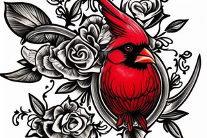 Morbid bloody Cardinal with flowers coming out of it tattoo idea