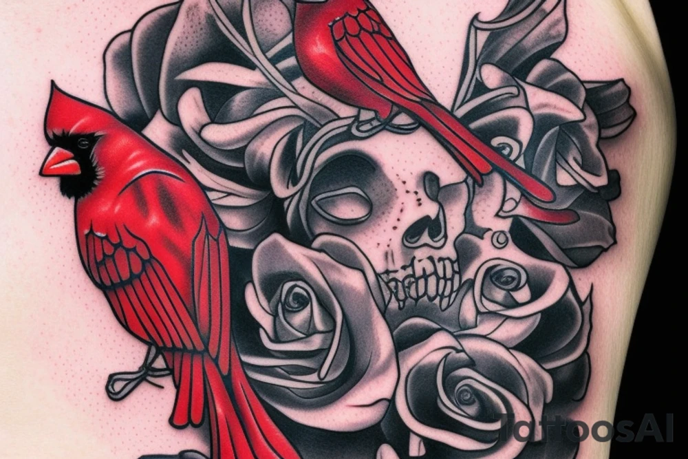 Morbid bloody Cardinal with flowers coming out of it tattoo idea