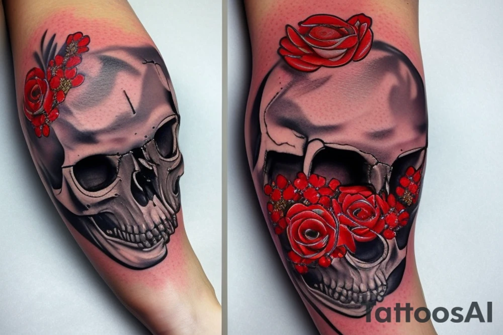 Cardinal skull colored with flowers tattoo idea