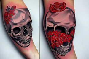 Cardinal skull colored with flowers tattoo idea