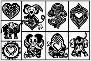 Small elephant with three hearts tattoo idea