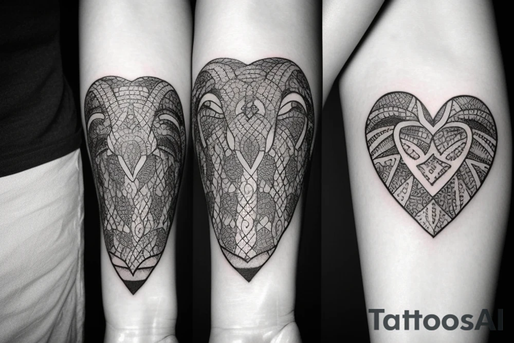 Small elephant with three hearts tattoo idea