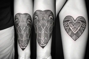 Small elephant with three hearts tattoo idea