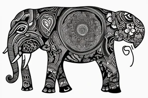 elephant surrounded by three hearts tattoo idea