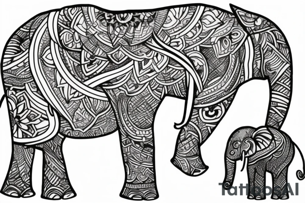 elephant surrounded by three hearts tattoo idea