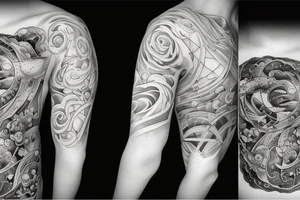 wide rectangular framed design with clouds and stars tattoo idea