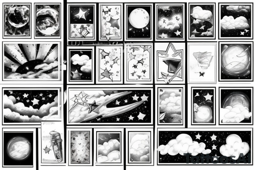 wide rectangular framed design with clouds and stars tattoo idea wide rectangular framed design with clouds and stars tattoo idea
