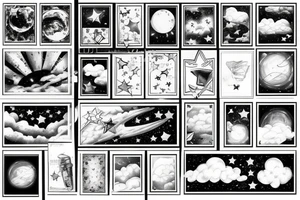 wide rectangular framed design with clouds and stars tattoo idea