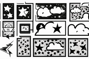 wide rectangular framed design with clouds and stars tattoo idea