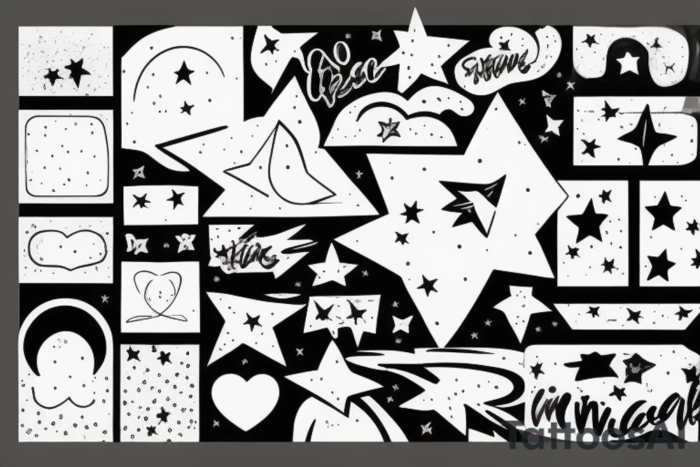 wide rectangular framed design with clouds and stars tattoo idea wide rectangular framed design with clouds and stars tattoo idea