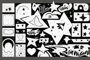 wide rectangular framed design with clouds and stars tattoo idea