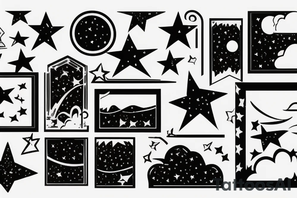 wide rectangular framed design with clouds and stars tattoo idea wide rectangular framed design with clouds and stars tattoo idea