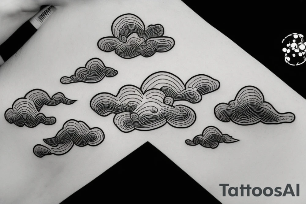 black linework clouds on a horizon tattoo idea