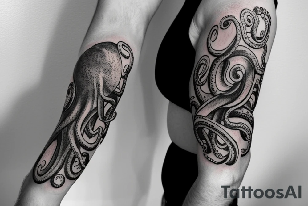 An arm sleeve of an octopus in outer space galaxy tattoo idea