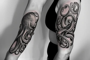 An arm sleeve of an octopus in outer space galaxy tattoo idea