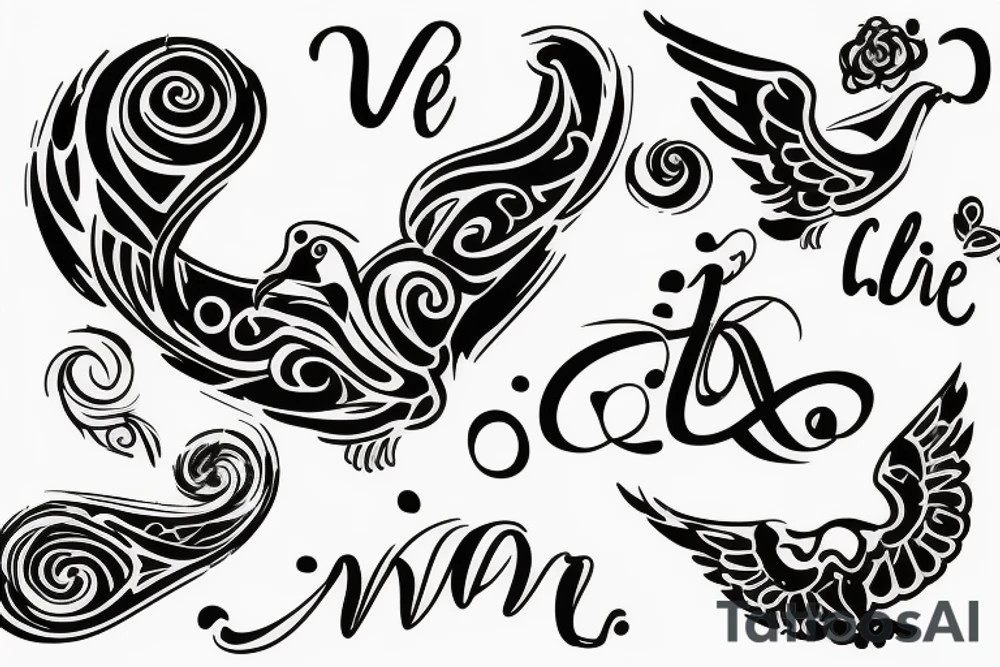 make an outline of the letter “C” in script swirly handwritten format with a dove attached At the end tattoo idea