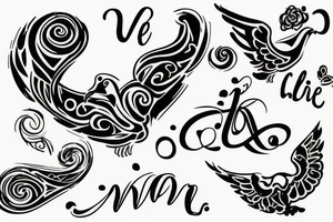 make an outline of the letter “C” in script swirly handwritten format with a dove attached At the end tattoo idea