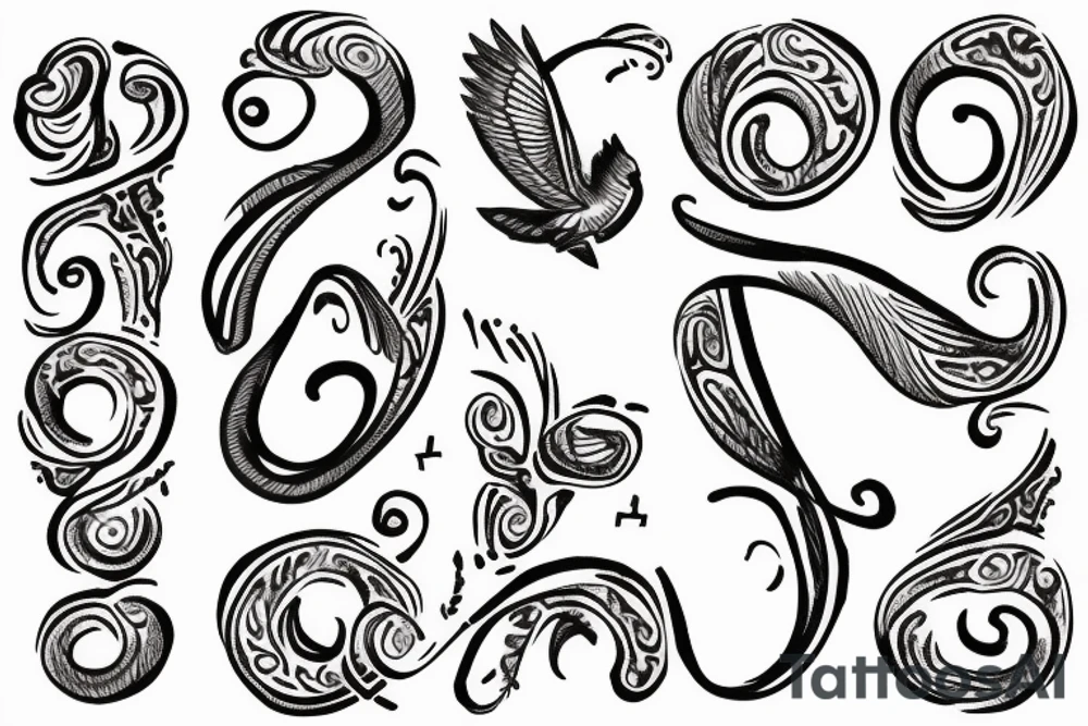 Lette“C” in script swirly handwritten format with a dove attached At the end tattoo idea