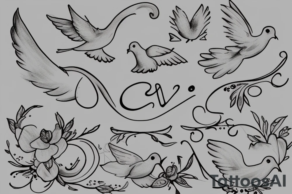 Lette“C” in cursive with a dove attached, simple just the letter and the dove outline tattoo idea