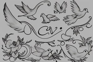 Lette“C” in cursive with a dove attached, simple just the letter and the dove outline tattoo idea