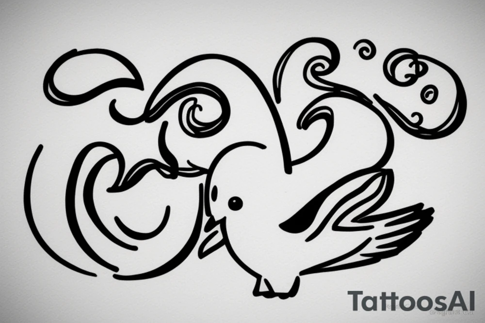 Minimalistic, simple letter C and dove outline tattoo idea