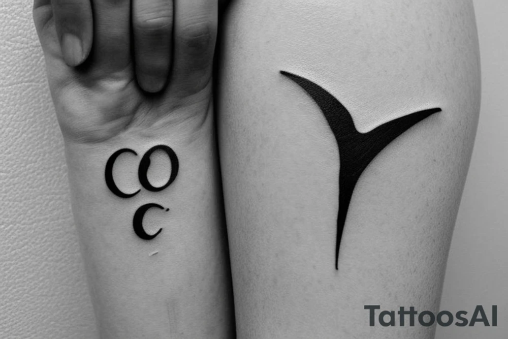 Minimalistic, simple letter C and dove outline tattoo idea