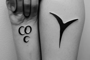 Minimalistic, simple letter C and dove outline tattoo idea